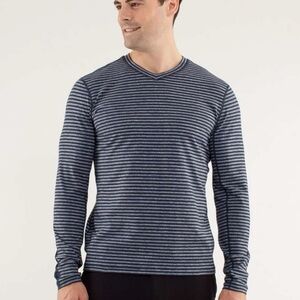 Lululemon Speed Long Sleeve Classic Stripe Heathered Black Iris Blue Size L